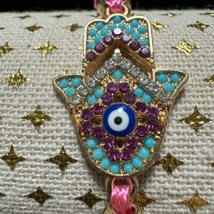 HOT PINK EVIL EYE HAMSA BRACELET ADJUSTABLE STRING